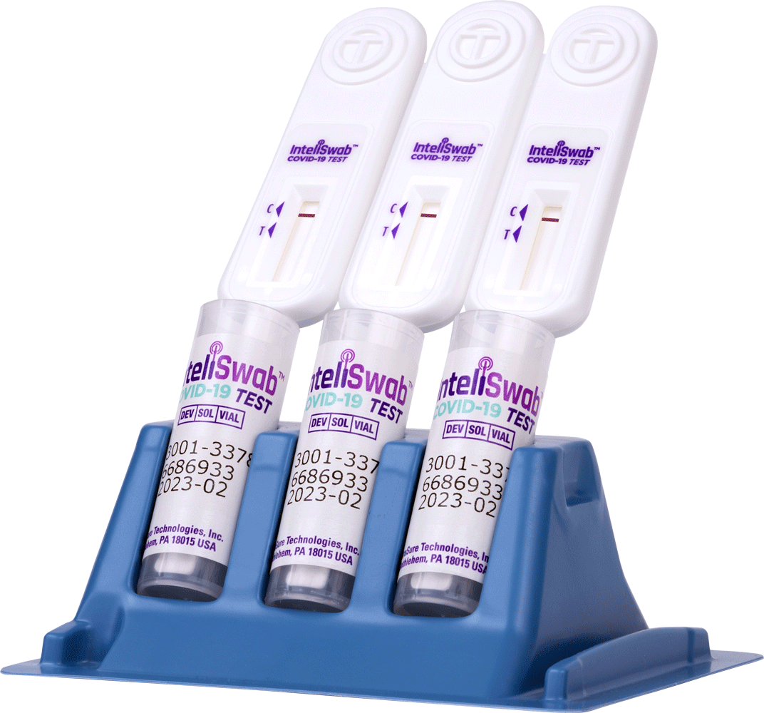 Three InteliSwab tests in a stand